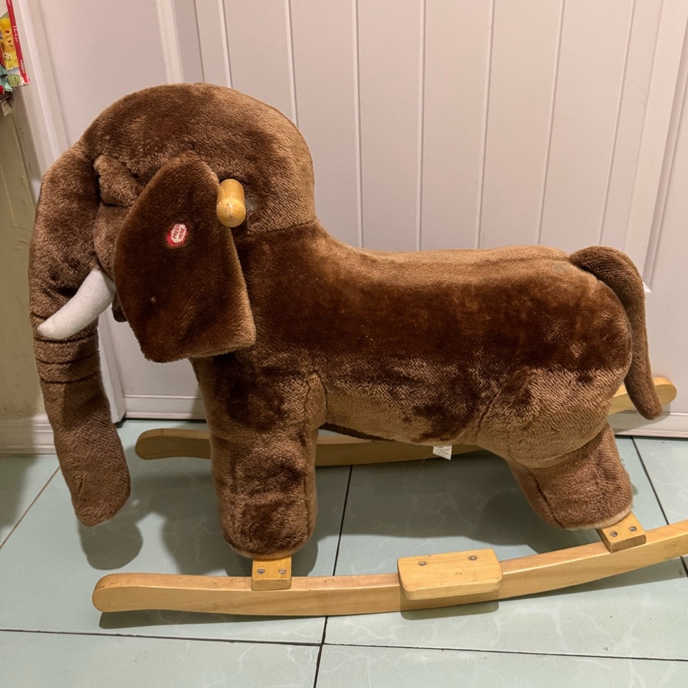 Plush Brown Elephant Rocking Toy - Soft Upholstered Rocker With Sound